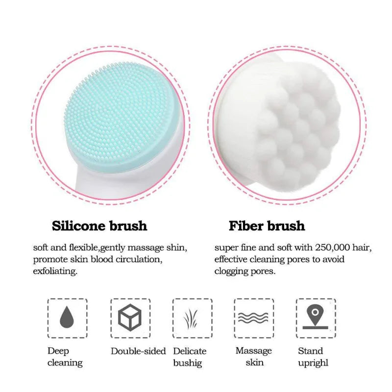 3DGlow™ Double-Sided Silicone Facial Cleansing Brush – Gentle Exfoliation & Deep Clean - HomeDashy