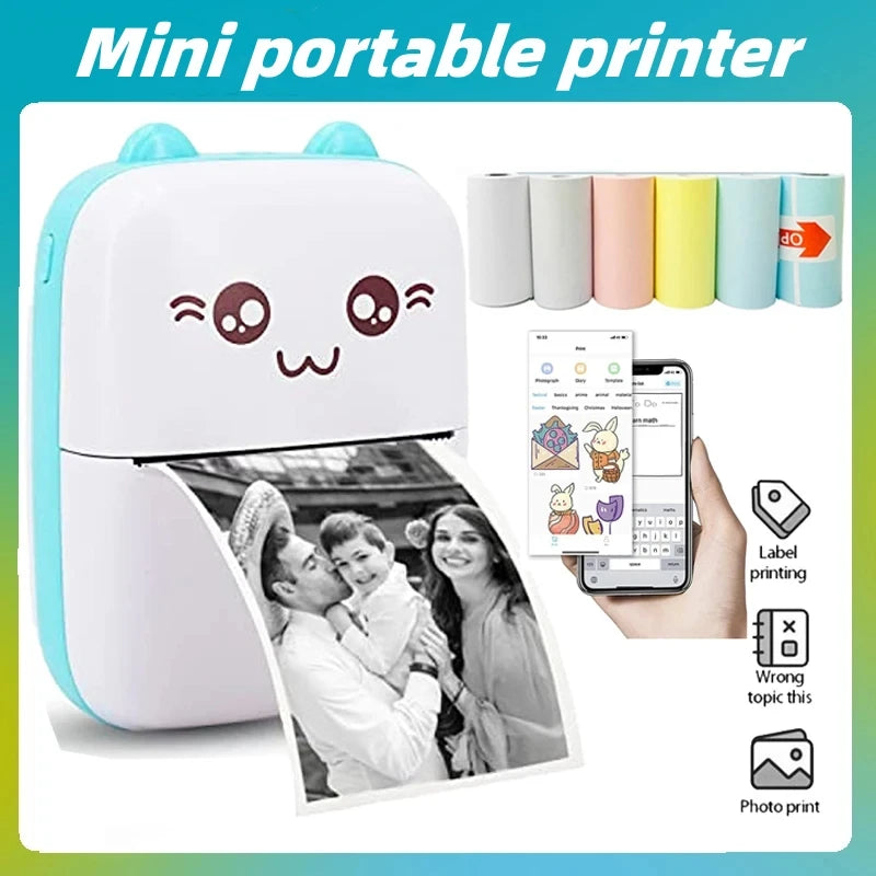 Portable Thermal Printer | Mini Cat Pocket Photo & Label Printer – 58mm, Wireless Bluetooth (iOS & Android) - HomeDashy