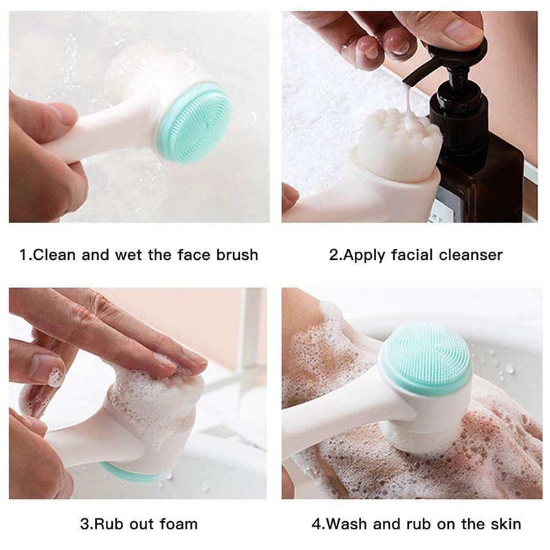 3DGlow™ Double-Sided Silicone Facial Cleansing Brush – Gentle Exfoliation & Deep Clean - HomeDashy