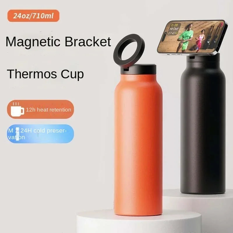 MagnaHydro: Insulated Water Bottle with Magnetic Phone Holder & Built-in Stand - HomeDashy