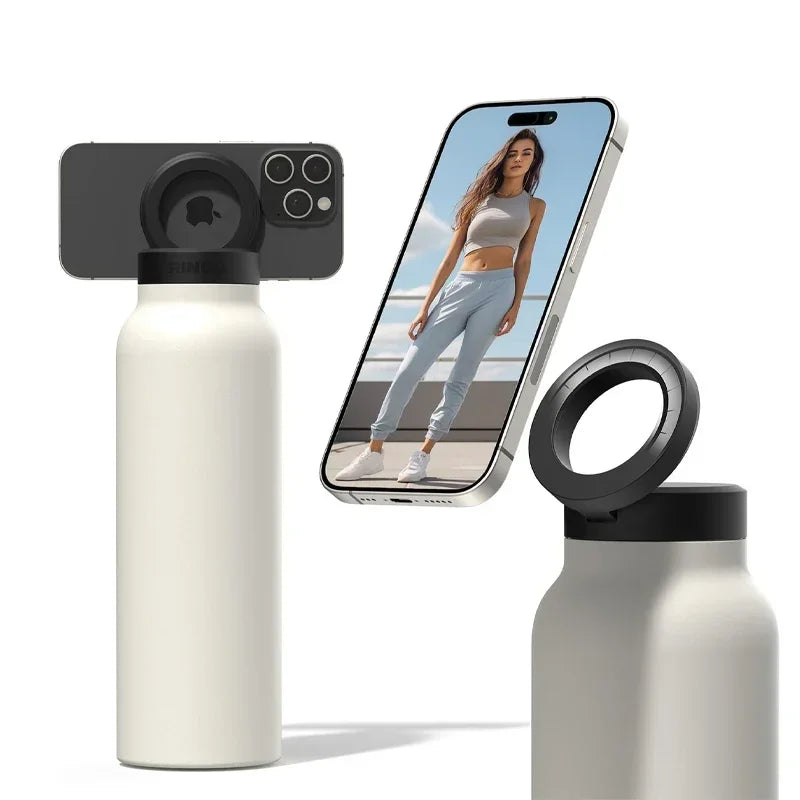 MagnaHydro: Insulated Water Bottle with Magnetic Phone Holder & Built-in Stand - HomeDashy