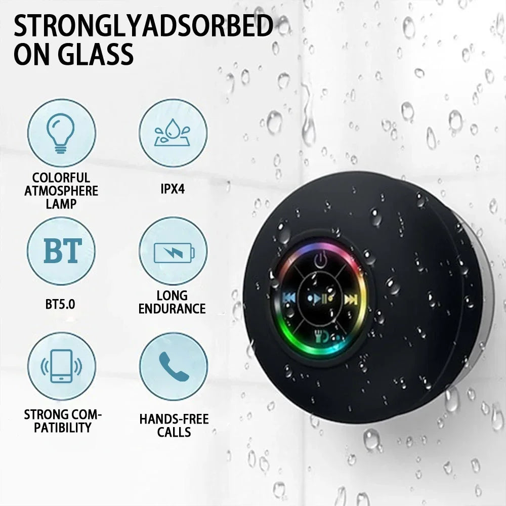 AquaBeat – Portable Wireless Bluetooth Speaker with LED & Suction Cup - HomeDashy