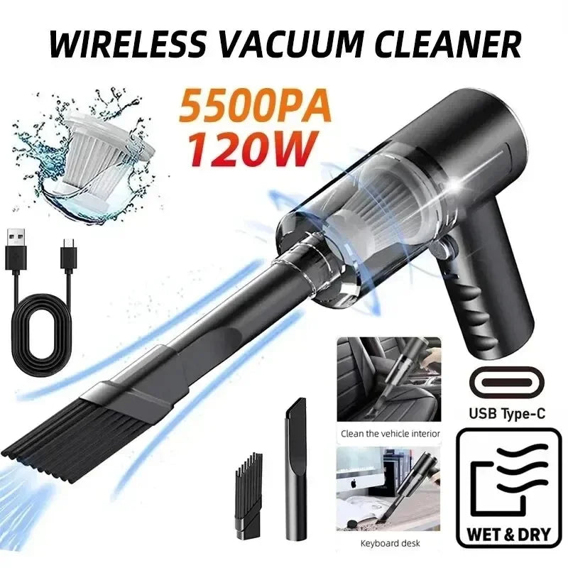 Portable Wireless Car Vacuum Cleaner – 120W Ultra Suction, Dual Use for Home & Car - HomeDashy